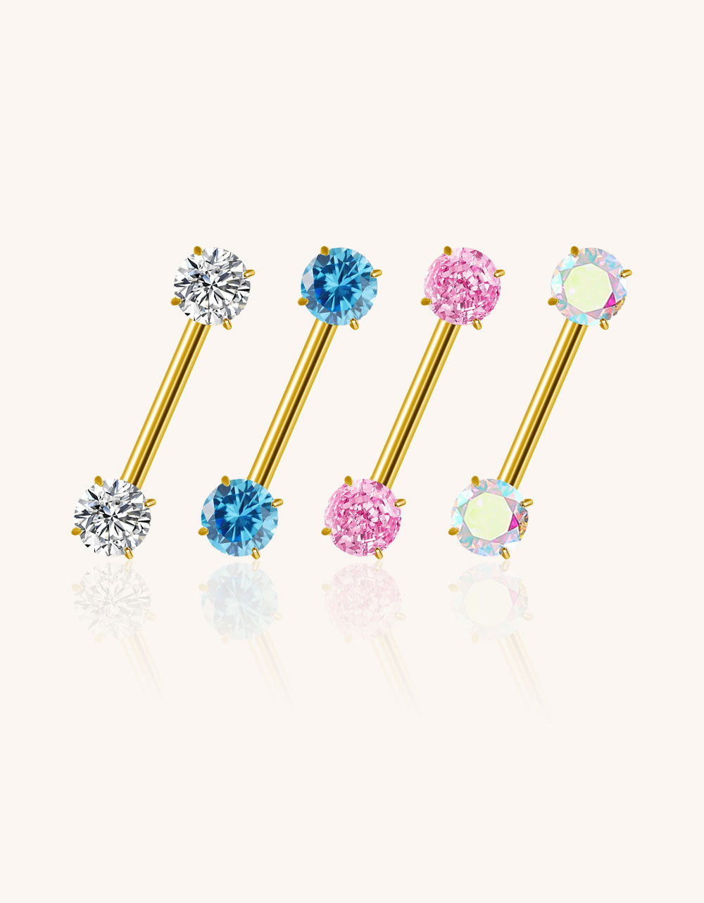 Prong Set CZ Barbell – ASTM F136 Titanium Body Jewelry for Piercings