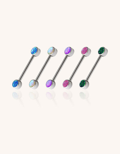 ASTM F136 Titanium 14G Internally Threaded Barbell with Bezel-Set Opal – Body Piercing Jewelry