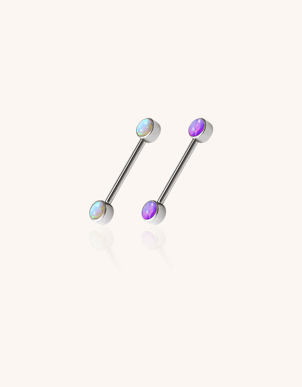 ASTM F136 Titanium 14G Internally Threaded Barbell with Bezel-Set Opal – Body Piercing Jewelry