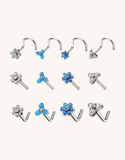 Medical Grade Titanium Nose Studs – Fire Top Opal & CZ Set