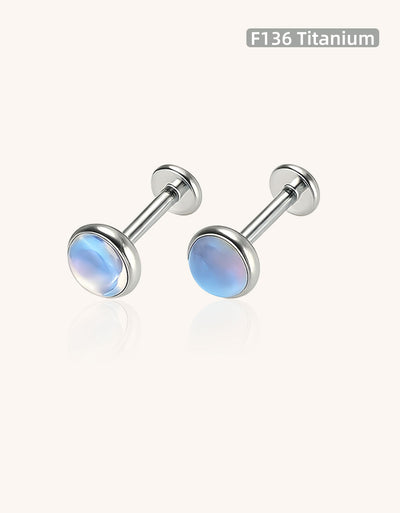 Moonstone Flat Back Stud–Internally Threaded Piercing Jewelry for Ear,Cartilage or Lip