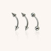 Titanium Curved Barbell–Internally Threaded Spike,Dome&Ball for Eyebrow,Rook,Snug&Bridge Piercings