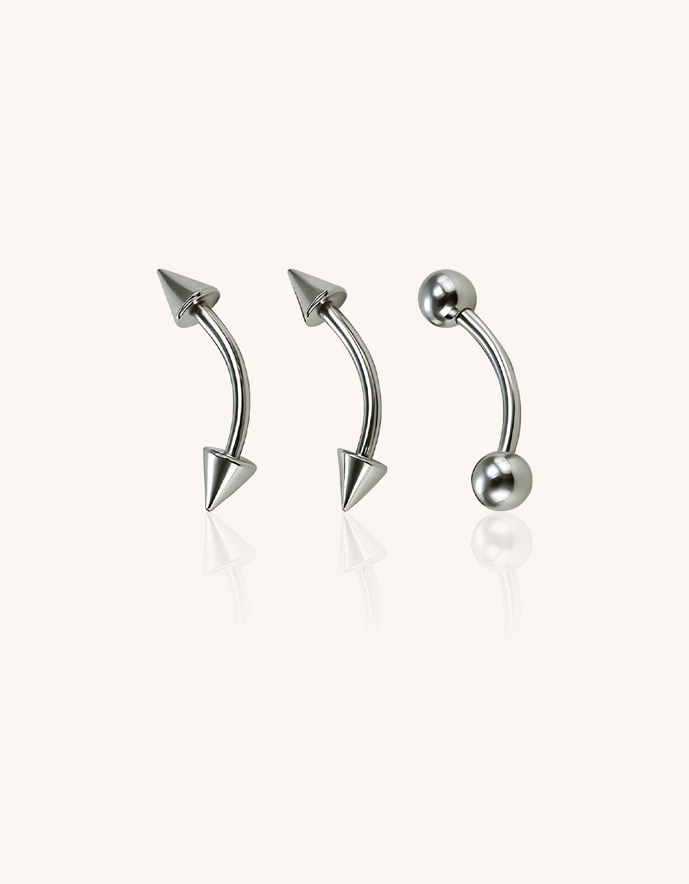 Titanium Curved Barbell–Internally Threaded Spike,Dome&Ball for Eyebrow,Rook,Snug&Bridge Piercings