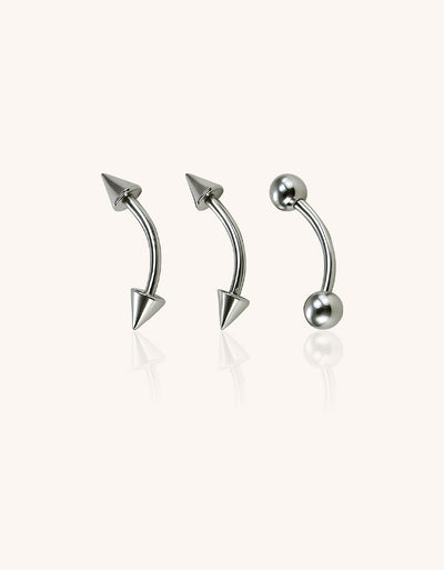 Titanium Curved Barbell–Internally Threaded Spike,Dome&Ball for Eyebrow,Rook,Snug&Bridge Piercings