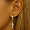 F136 Titanium D-Shaped Hoop with Cross Pendant–Hypoallergenic Earring