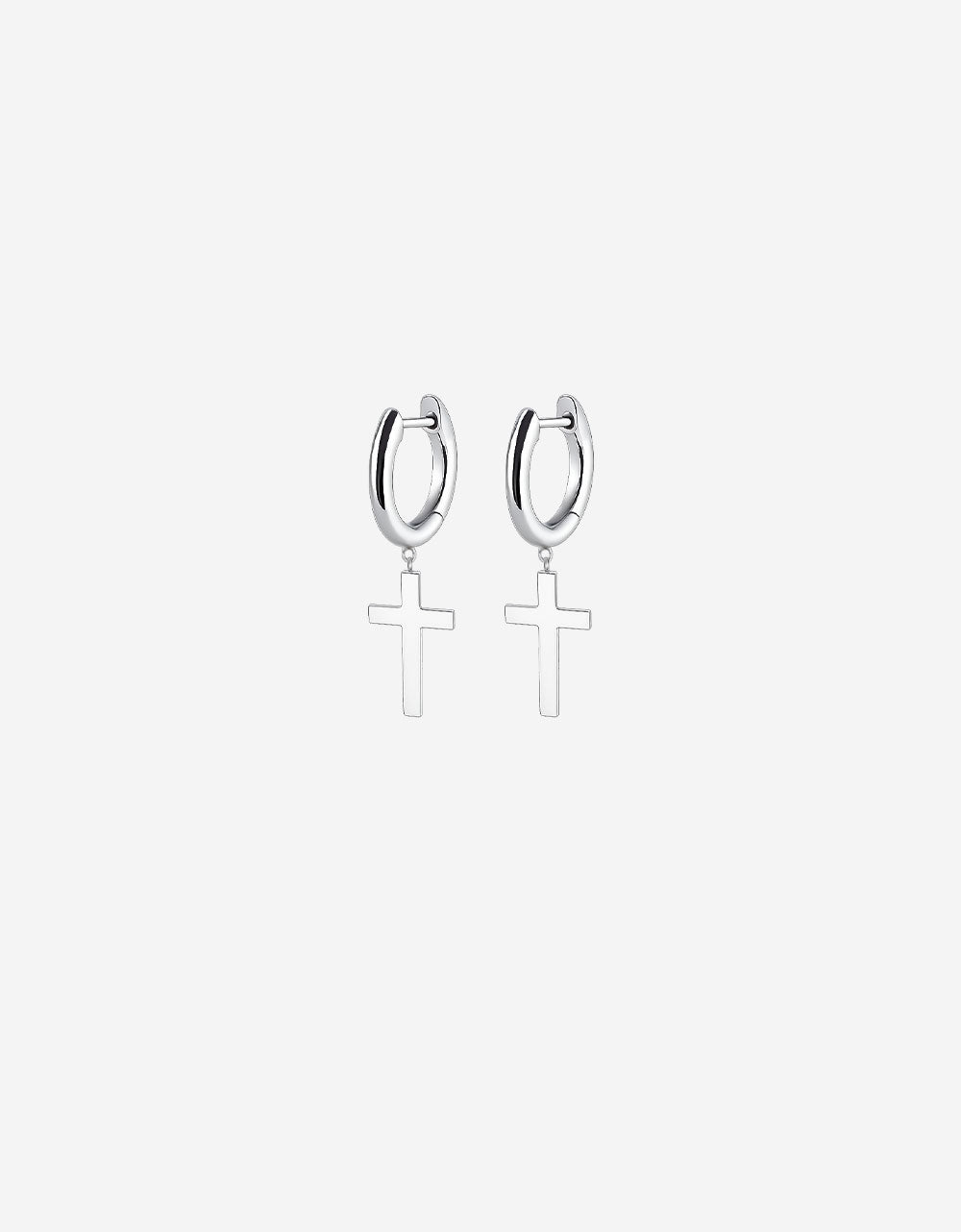 F136 Titanium D-Shaped Hoop with Cross Pendant–Hypoallergenic Earring