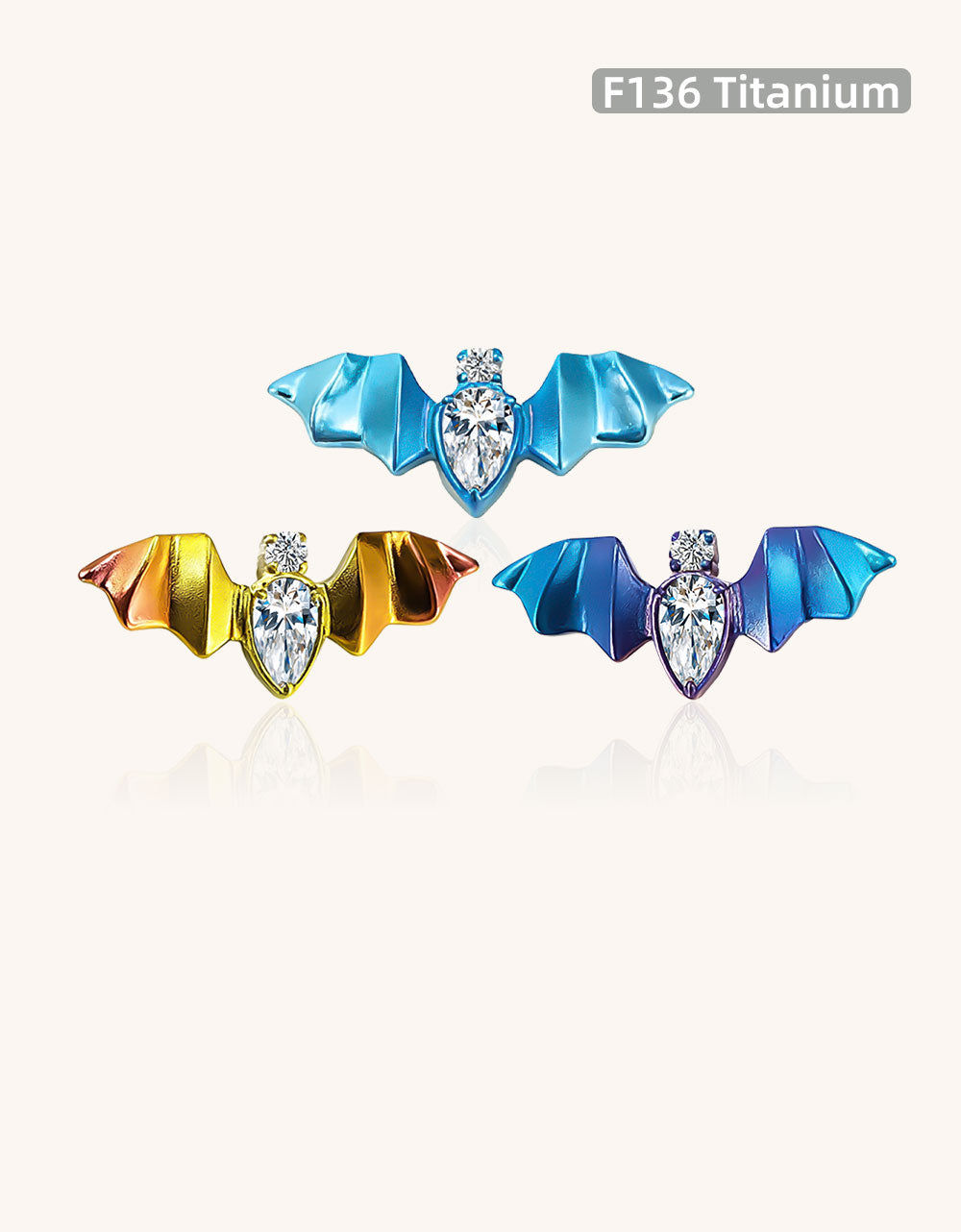 F136 Titanium Bat CZ Stud–Internally Threaded Hypoallergenic Cartilage Earring