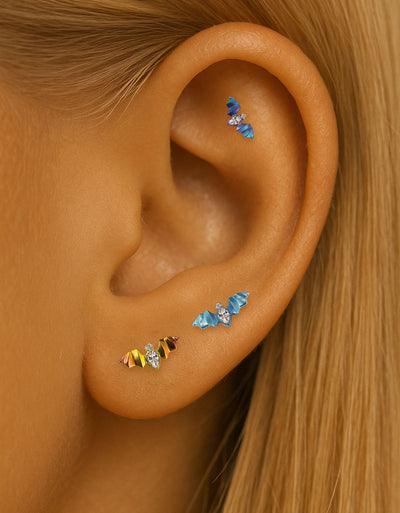 F136 Titanium Bat CZ Stud–Internally Threaded Hypoallergenic Cartilage Earring
