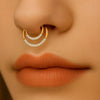 Titanium Double Layer Nose Ring – Half Hoop with CZ Stones