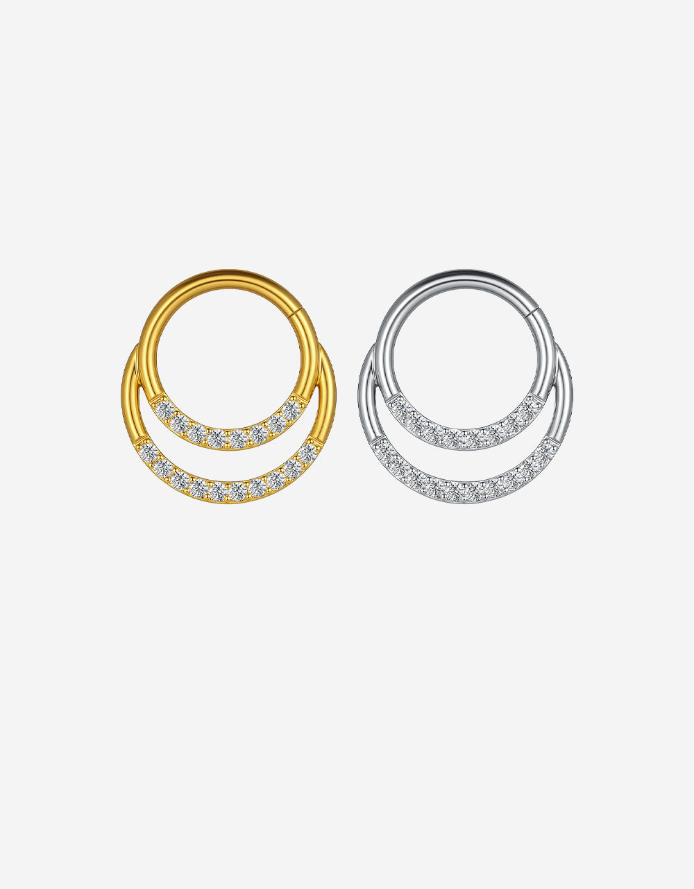 Titanium Double Layer Nose Ring – Half Hoop with CZ Stones