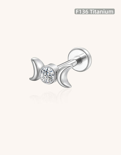 Double Crescent Moon CZ Lip Stud – 16G Internally Threaded Labret Piercing