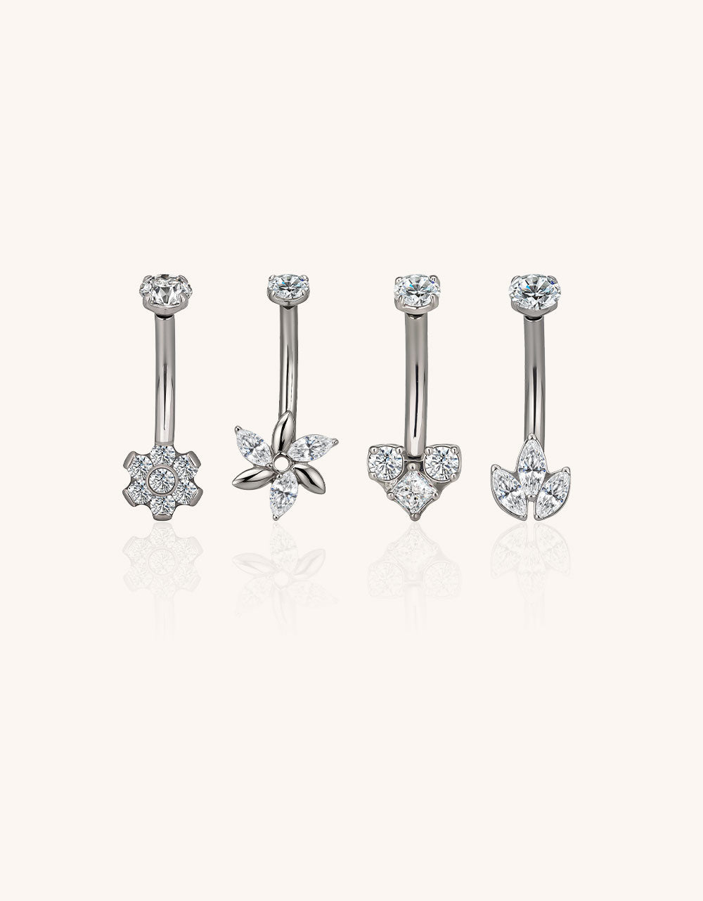 F136 Titanium CZ Curved Eyebrow Ring – Internally Threaded Piercing Jewelry