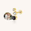 Double Stone Projector Cross Earring F136 Titanium Personalized Piercing Jewelry
