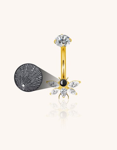 Butterfly Belly Button Ring with CZ Crystal Micro Projection “I Love You” in 100 Languages Piercing Jewelry