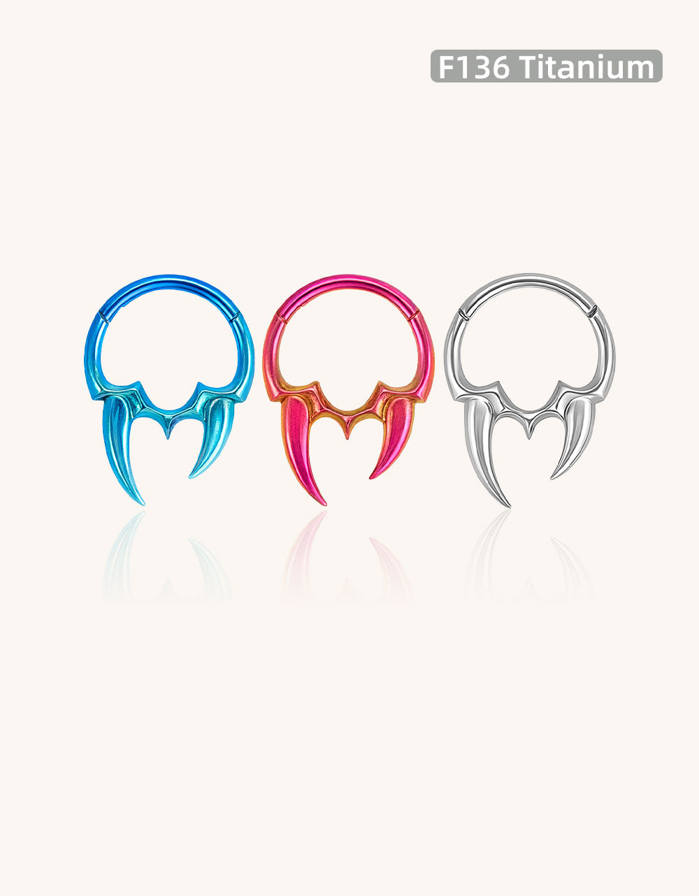 F136 Titanium Vampire Fang Septum Ring–Hypoallergenic Punk Piercing Jewelry for Nose,Ear,Cartilage Halloween Edition