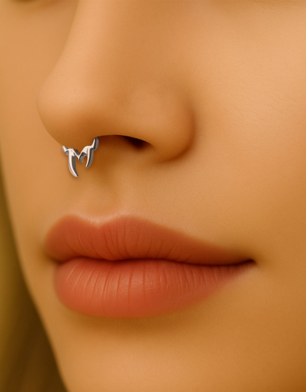 F136 Titanium Vampire Fang Septum Ring–Hypoallergenic Punk Piercing Jewelry for Nose,Ear,Cartilage Halloween Edition