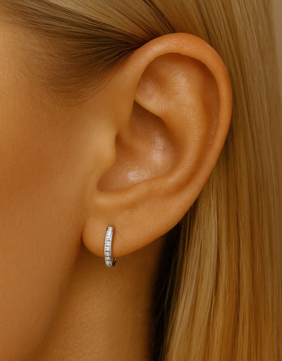 F136 Titanium D-Shaped CZ Hoop with Straight Bar–Ultra Sparkling Hypoallergenic Cartilage Ring