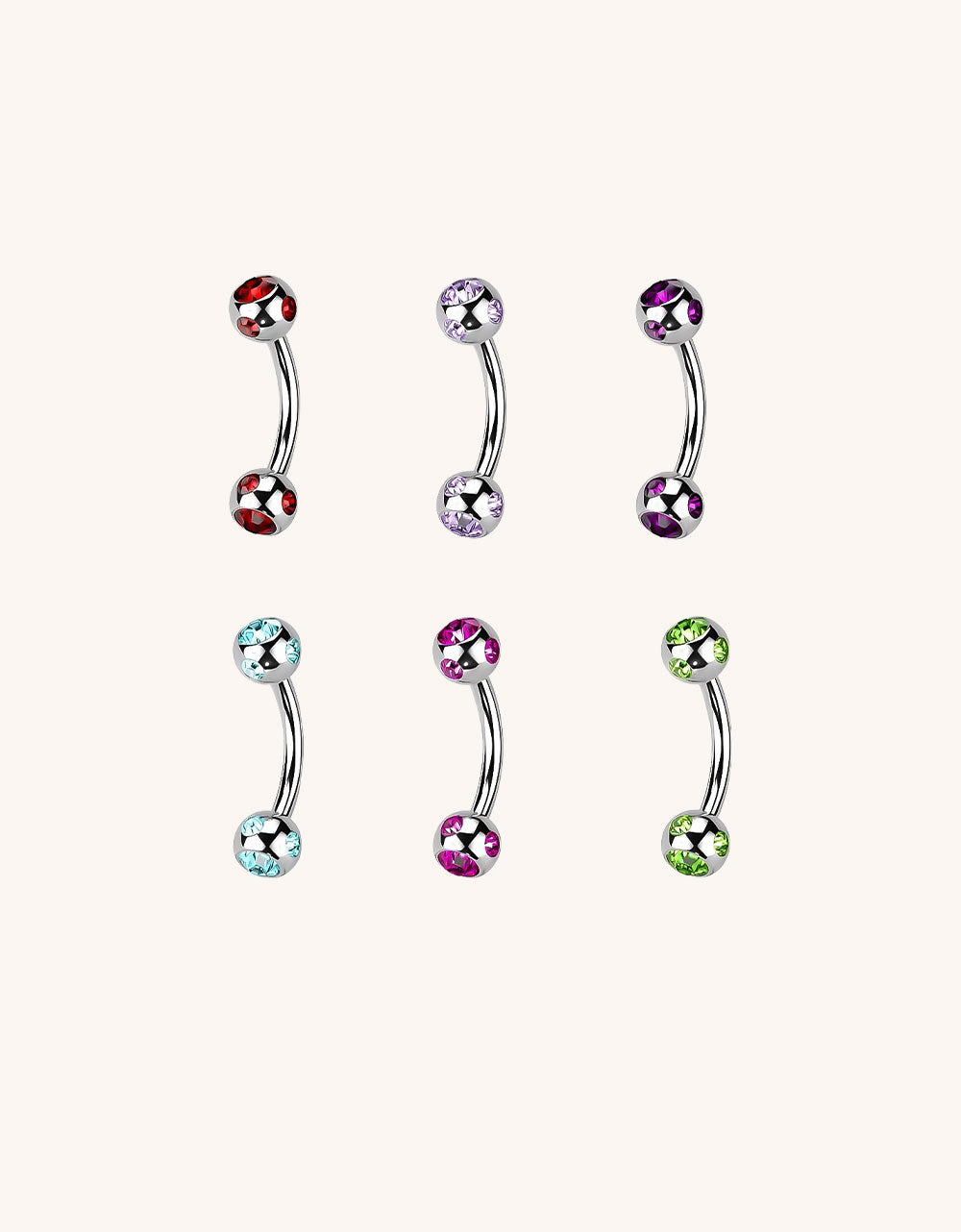 316L Stainless Steel Eyebrow Piercing – Gem Curved Barbell Banana Ring