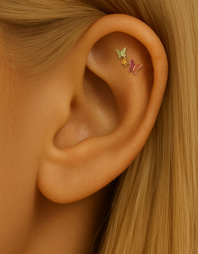 Medical Grade Titanium 16G Internally Threaded Triple Butterfly Helix Stud