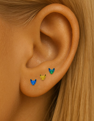F136 Titanium Internally Threaded Sphinx Cat Ear Stud–Hypoallergenic Retro Piercing Jewelry for Cartilage,Ear,Lip
