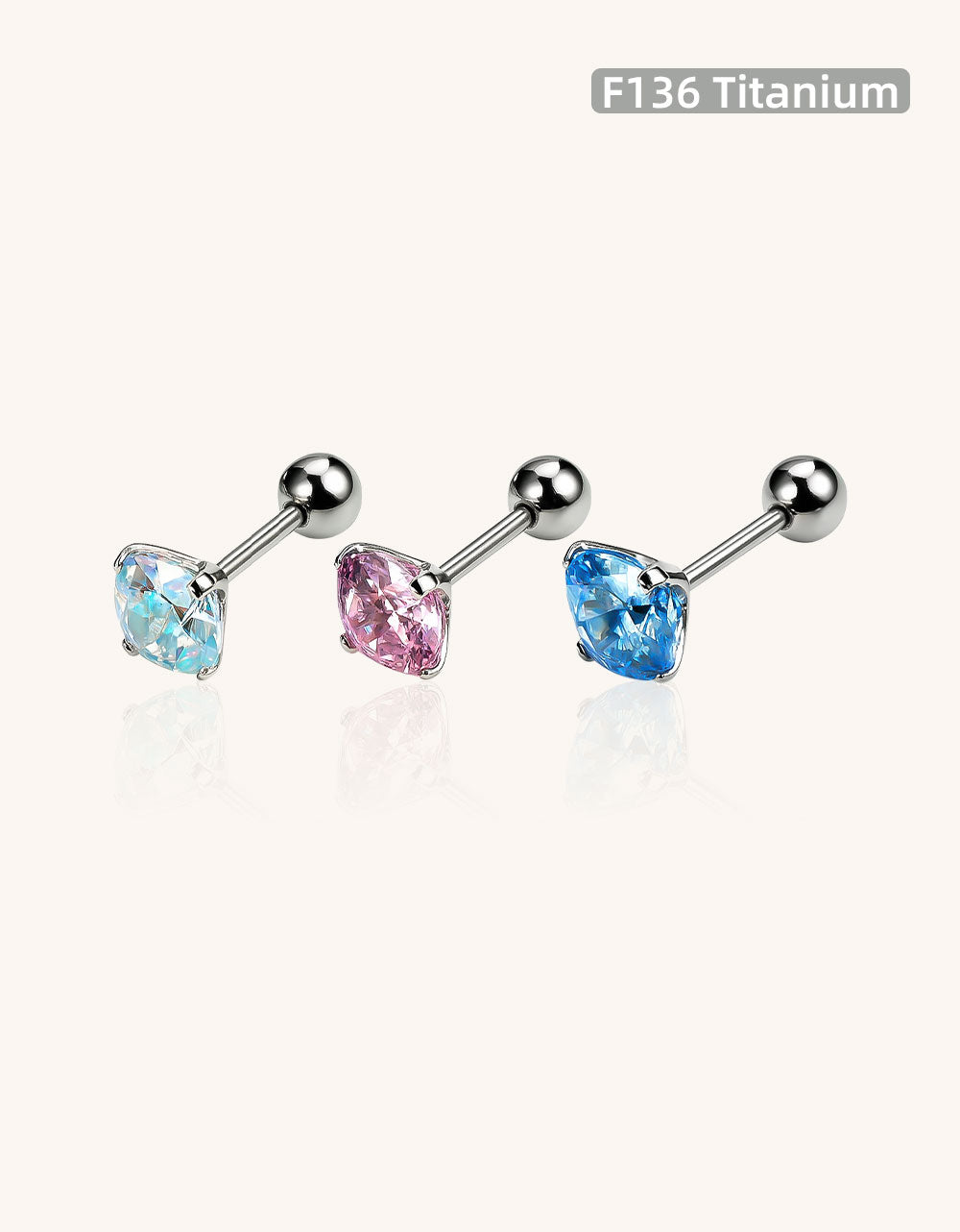 F136 Titanium External Thread CZ Stud–Ultra Sparkling 5A Zircon Piercing Jewelry for Helix,Cartilage,Conch