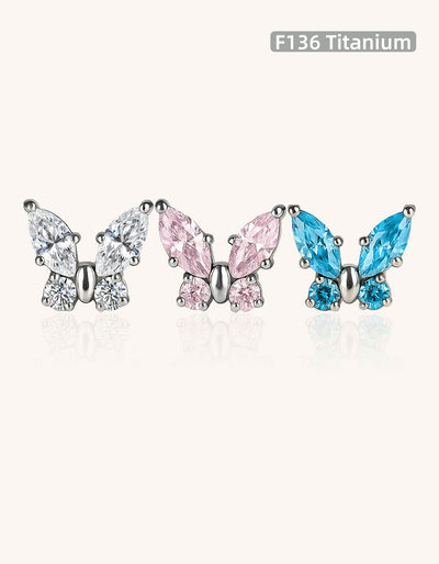 F136 Titanium Butterfly CZ Stud Head – Internally Threaded Flat Back Piercing Jewelry