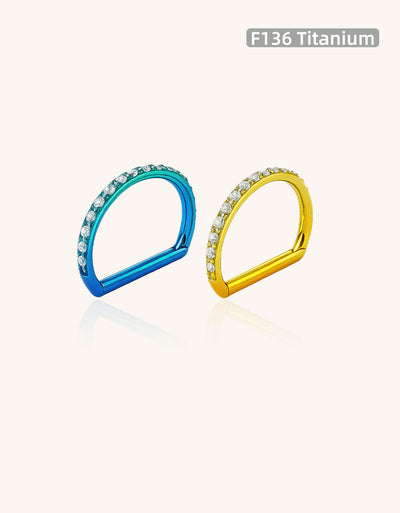 Titanium D-Shaped Clicker Hoop with CZ – Hypoallergenic Piercing Ring