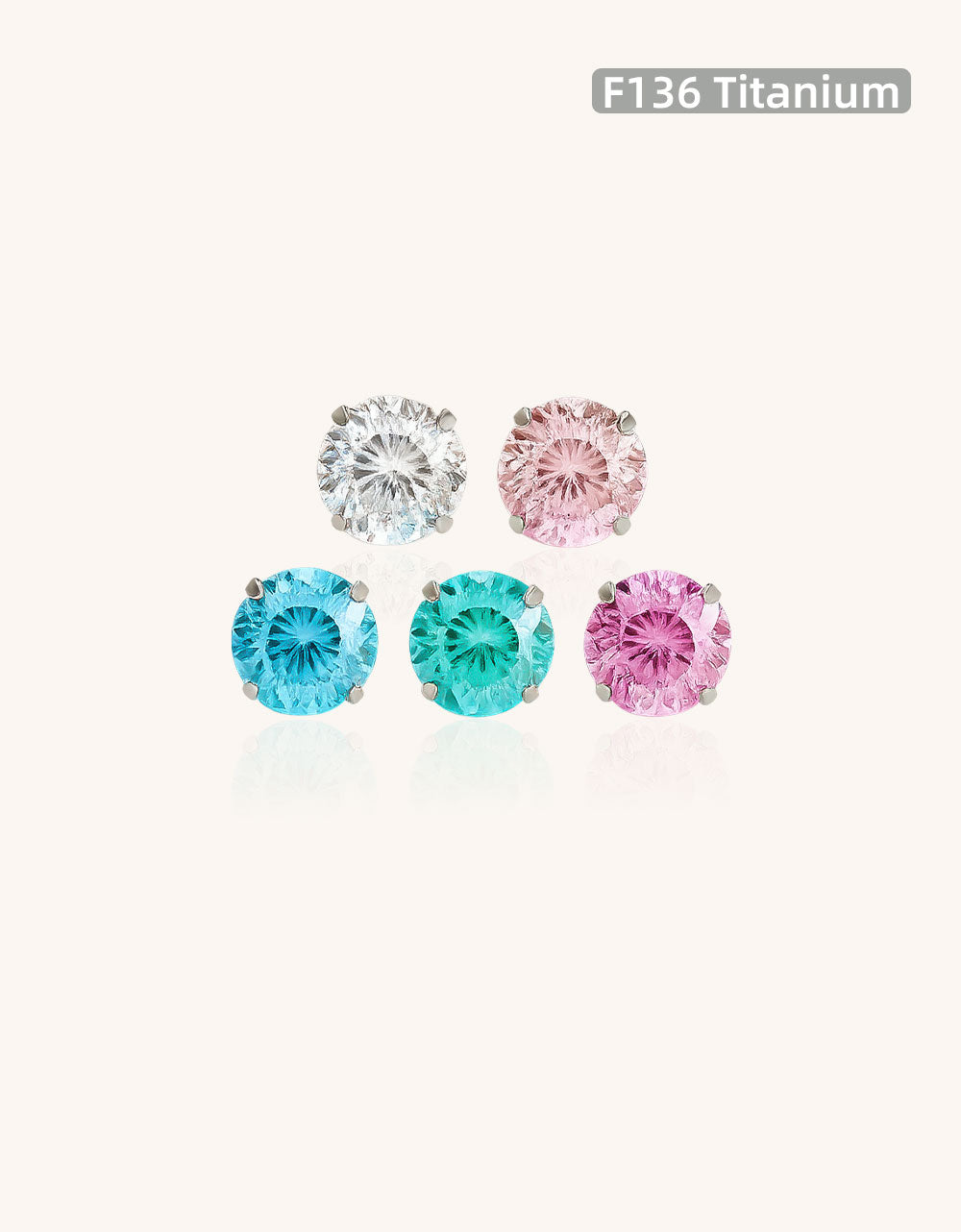 F136 Titanium 6mm Nest-Cut CZ Stud – Internally Threaded Ear & Cartilage Piercing