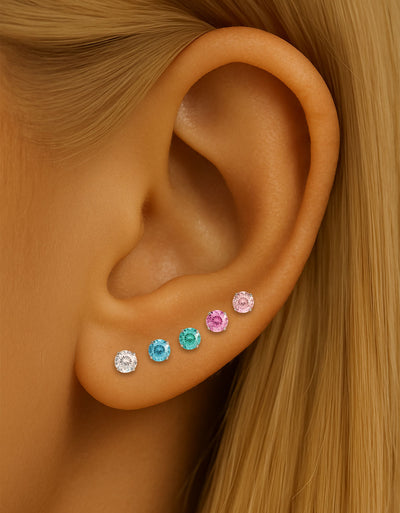 F136 Titanium 6mm Nest-Cut CZ Stud – Internally Threaded Ear & Cartilage Piercing