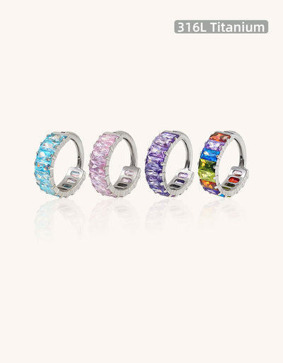 F136 Titanium CZ Sparkle Hoop – Rainbow/Ice Candy Clicker Ring for Cartilage & Lobe