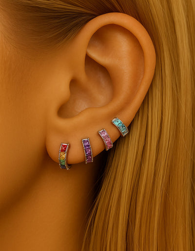F136 Titanium CZ Sparkle Hoop – Rainbow/Ice Candy Clicker Ring for Cartilage & Lobe