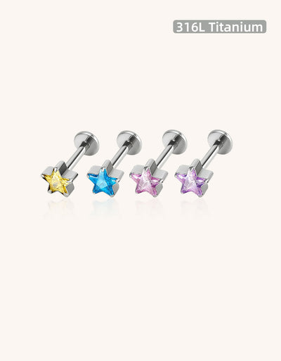 F136 Titanium Internally Threaded Star CZ Piercing Head–Lip, Ear & Nose Jewelry