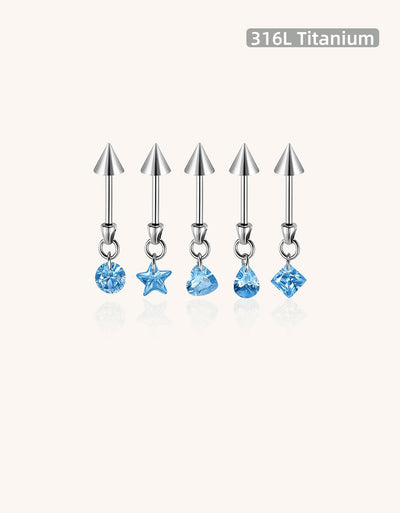 F136 Titanium Devil Spike Earrings with Star,Teardrop,Heart & Geometric Pendants