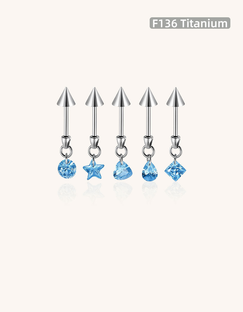 F136 Titanium Devil Spike Earrings with Star,Teardrop,Heart & Geometric Pendants