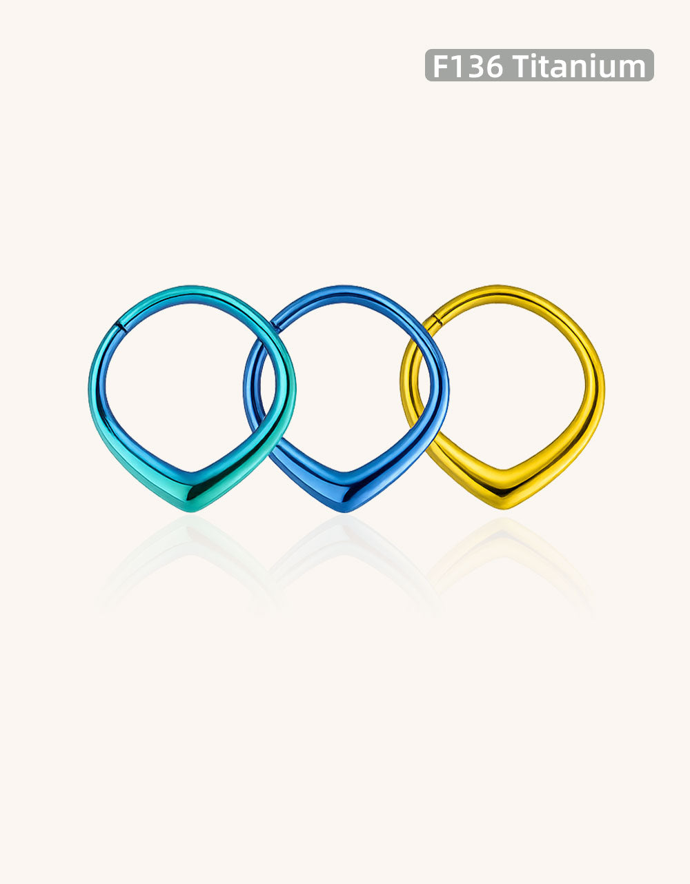 F136 Titanium Gold-Plated Teardrop Clicker – Hypoallergenic Nose & Cartilage Ring