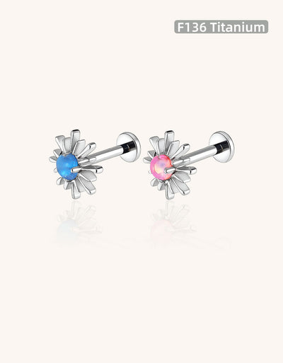 F136 Titanium Sea Urchin Spike Stud with Opal – Internally Threaded Piercing Top