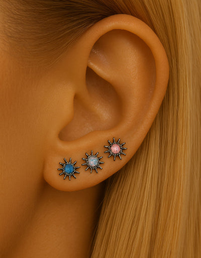 F136 Titanium Sea Urchin Spike Stud with Opal – Internally Threaded Piercing Top
