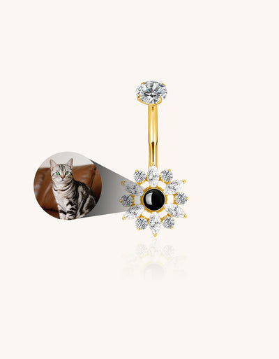 Sunflower Belly Button Ring Custom Pet Photo Micro Projection Piercing Jewelry