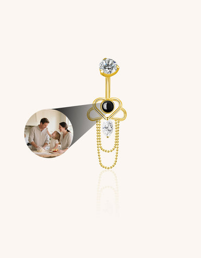 Heart Belly Button Ring with Chain Custom Photo Micro Projection Romantic Piercing Jewelry