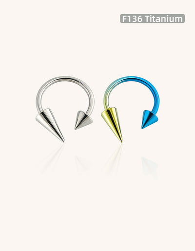 F136 Titanium Internally Threaded Punk Devil Spike Horseshoe Ring–Hypoallergenic Lip,Ear&Nose Jewelry