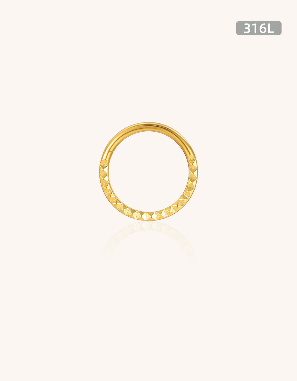 Titanium Pyramid-Cut Carved Ring Hypoallergenic 16G Clicker