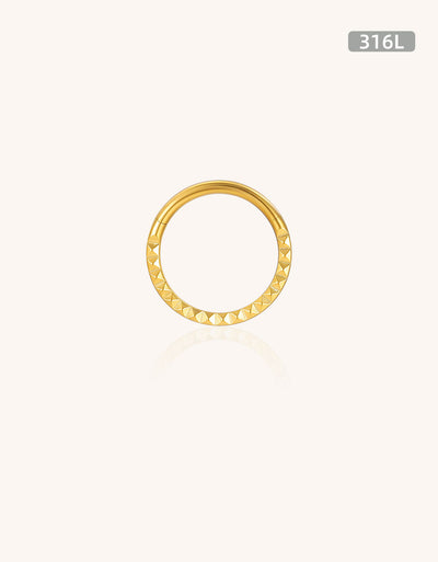 Titanium Pyramid-Cut Carved Ring Hypoallergenic 16G Clicker