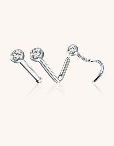 Internally Threaded Titanium Nose Piercing – Bezel Gem Set