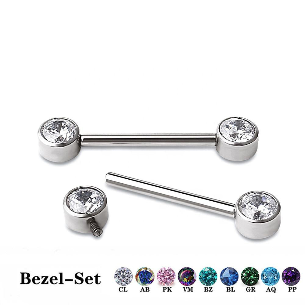 ASTM F136 Titanium 14G Internally Threaded Barbell with Bezel-Set Opal – Nipple, Lip, Eyebrow Piercing Jewelry